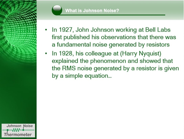 Johnson noise thermometer - what is Johnson noise?